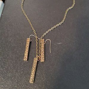 Set of Bronze Tone Earrings and Necklace Jewelry